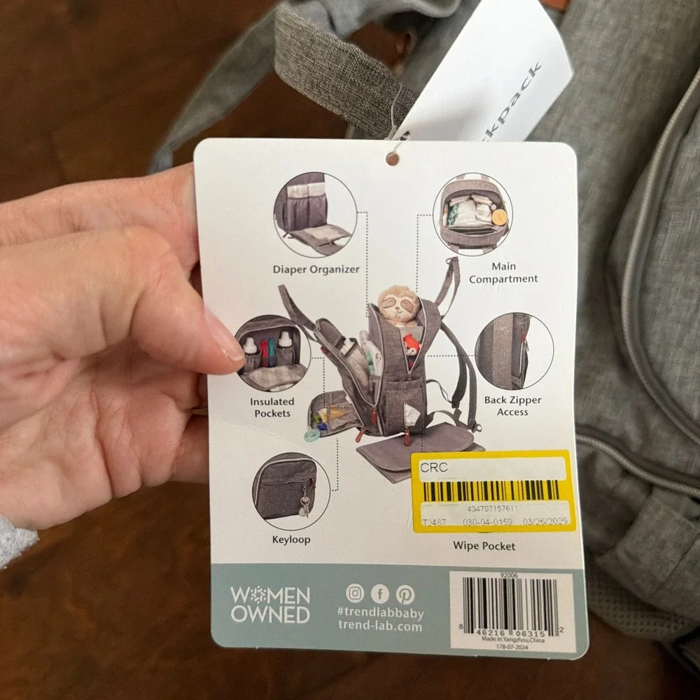 Trend Lab Deluxe Diaper Backpack‎ Grey 12 Pockets Insulated Wipe Pocket